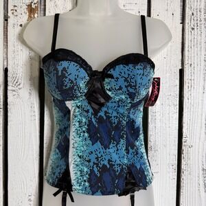 Native Intimates Blue Snakeskin Print Corset Bustier Lace Trim 34B NWT Coquette